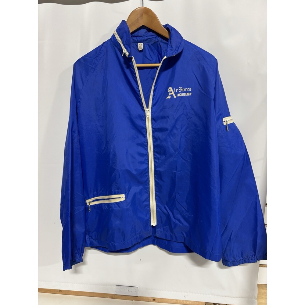 Viintage Air Force Academy Full Zip Windbreaker Mens Blue Med Zip Hood Fast Ship